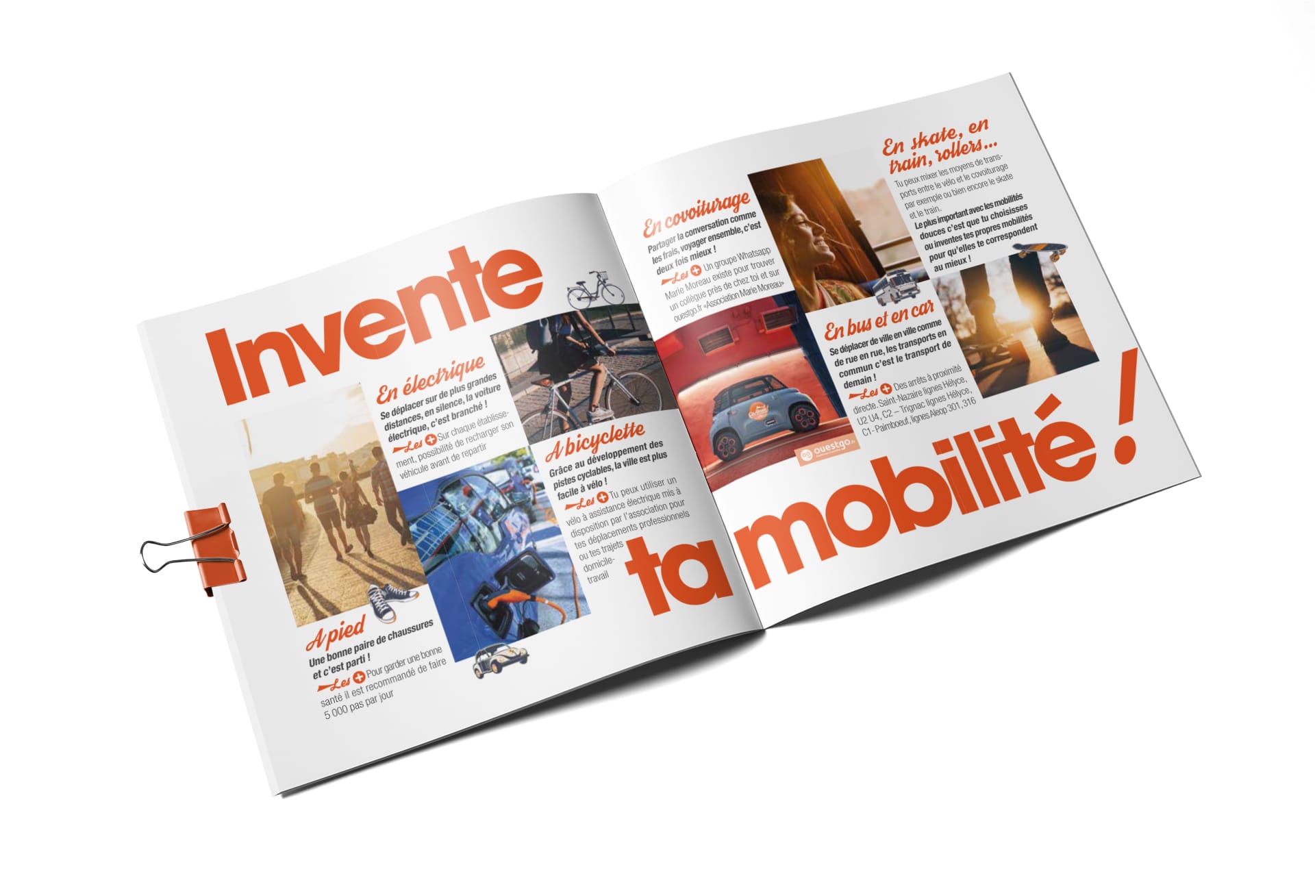 Dépliant intérieur "Invente ta mobilité" pour l'évènement du 4 mai 2022: Les mobilités douces, ça roule! ©Design Stéphane Bérard & Nicolas Renaud, ©Conception-Rédaction Emmanuel Naffrechoux